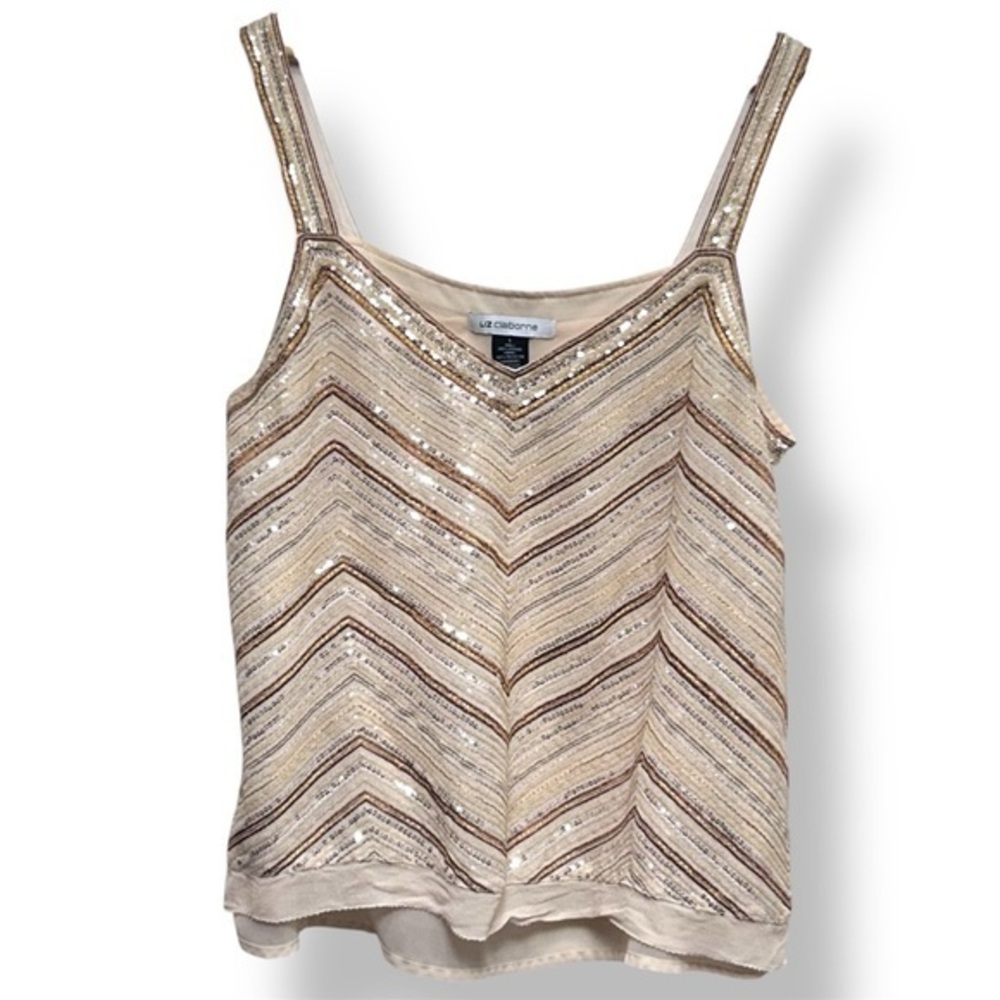 Liz Claiborne Sparkly Embroidered Sequin Chevron Camisole Tank L